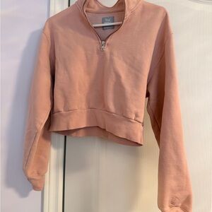 TNA Cropped Quarter-Zip Sweatshirt in Dusty Pink
